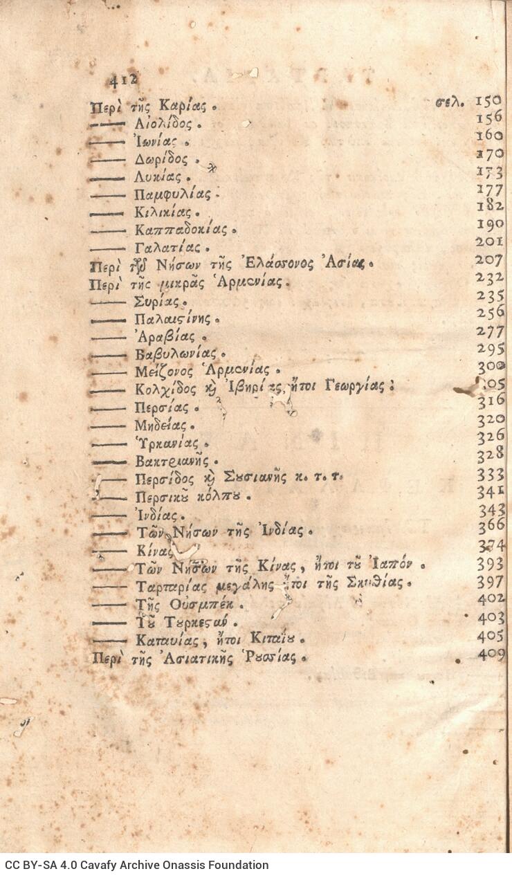 22 x 14,5 εκ. 2 σ. χ.α. + 412 σ. + 2 σ. χ.α. + 1 ένθετο, όπου στο φ. 1 κτητορική σφραγί